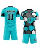 Best Pro Custom Aqua Black-White Sublimation Soccer Uniform Jersey Best Pro Custom Aqua Black-White Sublimation Soccer Uniform Jersey