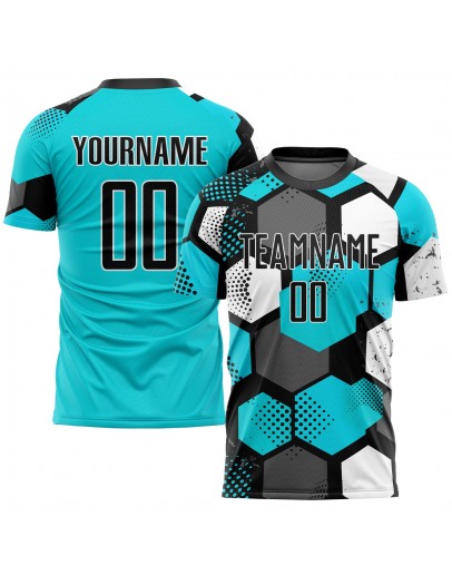Best Pro Custom Aqua Black-White Sublimation Soccer Uniform Jersey Best Pro Custom Aqua Black-White Sublimation Soccer Uniform Jersey